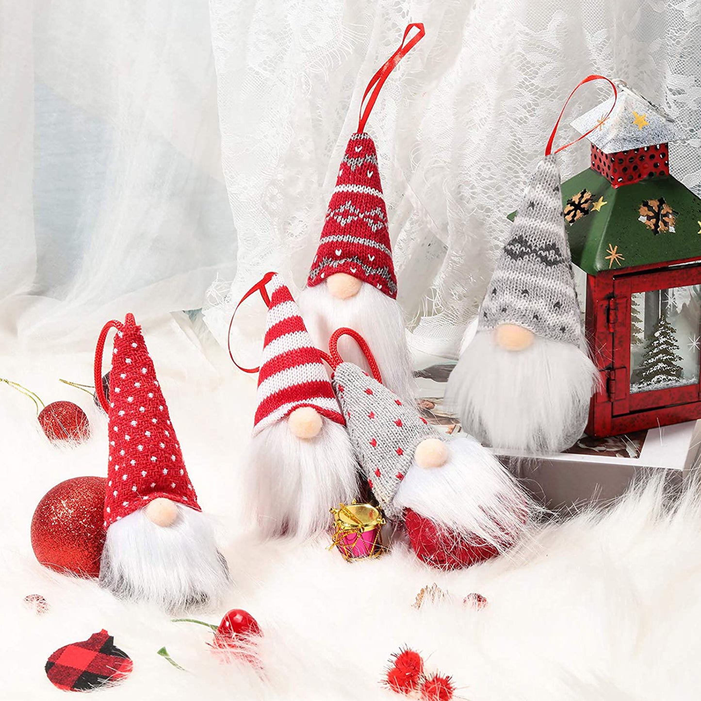 8-Piece Nordic Christmas Gnome Ornament Set — Handcrafted Scandinavian Plush Décor