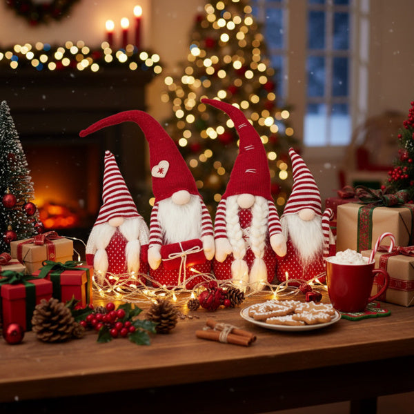 4-Piece Tall Christmas Gnome Family — Premium Red Holiday Display Set for Indoor & Outdoor Decor