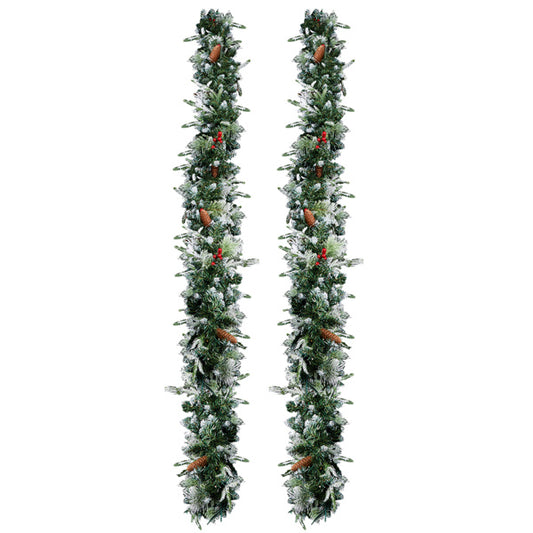 Luxury 9FT Snow-Flocked Pre-Lit Garland (2-Pack)