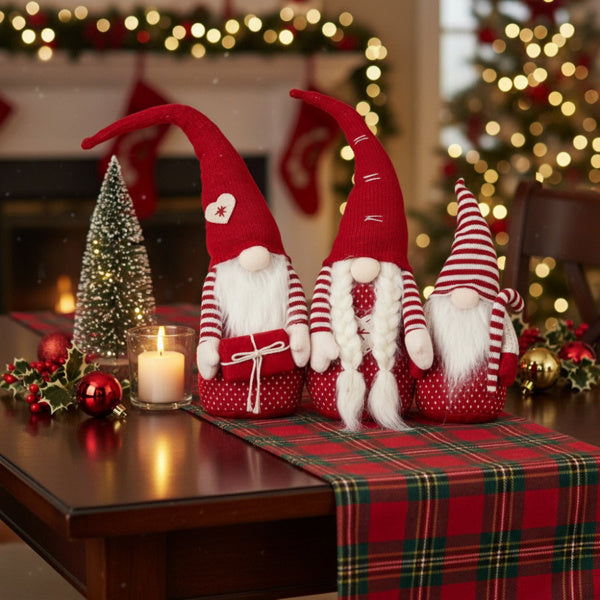 4-Piece Tall Christmas Gnome Family — Premium Red Holiday Display Set for Indoor & Outdoor Decor