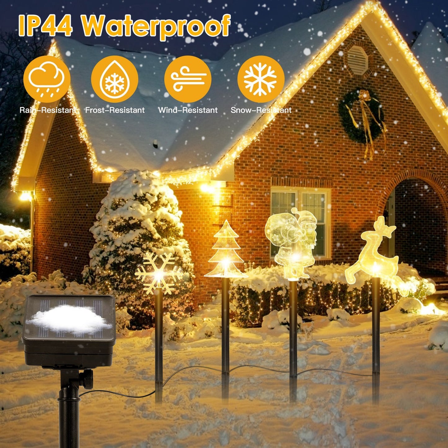 5-Piece Solar Christmas Stake Light Set — Reindeer, Snowflake, Bell, Tree & Santa (Warm Glow Waterproof Outdoor Display)