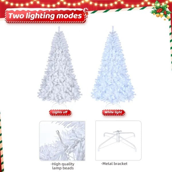 7FT Cool-Glow White Christmas Tree — 1346 Branch Tips, 500 LED Lights, 8 Lighting Modes, Automatic Lift Structure
