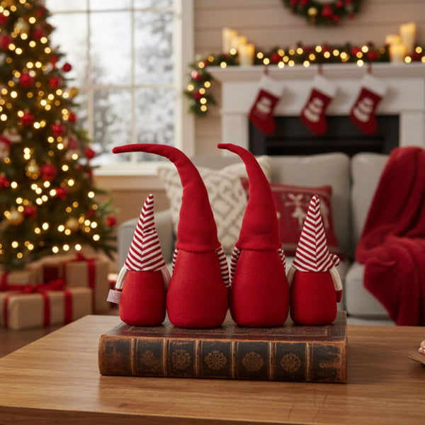 4-Piece Tall Christmas Gnome Family — Premium Red Holiday Display Set for Indoor & Outdoor Decor