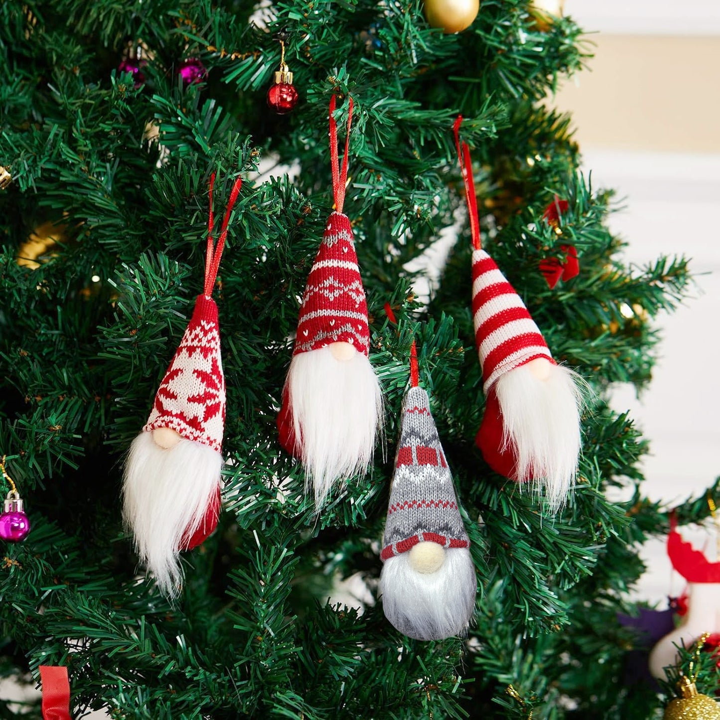 8-Piece Nordic Christmas Gnome Ornament Set — Handcrafted Scandinavian Plush Décor