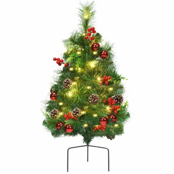 (Set of 2) 29" Pre-Lit Mini Christmas Trees – Warm LED Lights, PVC Branches, Outdoor Garden Holiday Décor