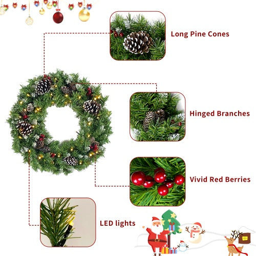 4-Piece Pre-Lit Christmas Collection – Entrance Trees, Wreath & Garland (340 LEDs)