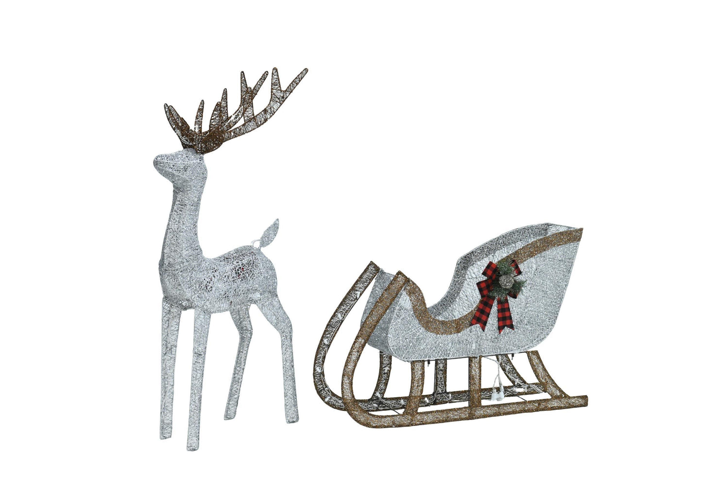 48" Lighted Reindeer & 38" Sleigh Set – Warm White LEDs, Indoor/Outdoor Christmas Display