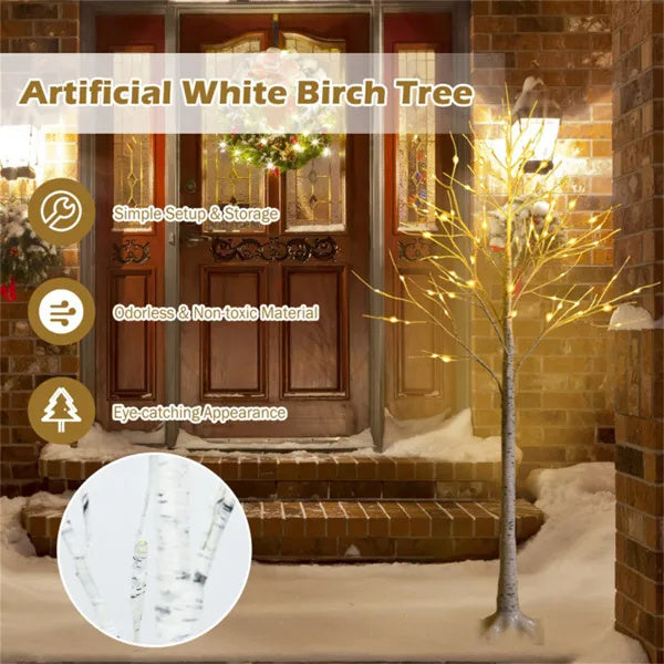 5FT White LED Birch Tree — 72 Warm Lights, Hand-Textured Bark, Flexible Branches & 7.2ft Cord