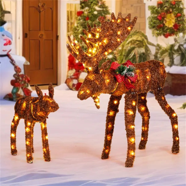 2-Piece Lighted Moose Christmas Decoration Set – 170 Warm White LEDs, Indoor/Outdoor Holiday Display (Father & Baby Moose)
