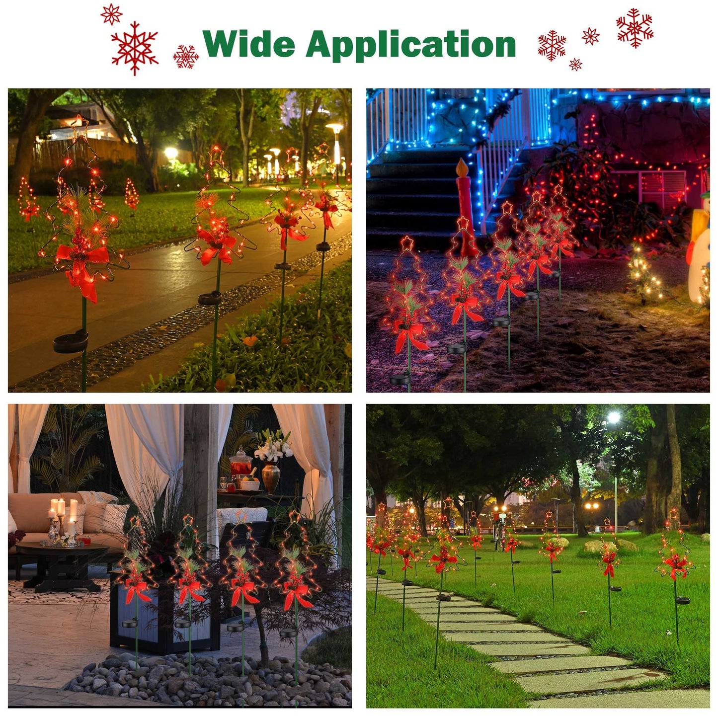 2-Pack Solar Christmas Tree Stake Lights – Metal Holiday Tree with Pinecones & Berries, Red LED Accent Lights for Outdoor Pathways & Gardens