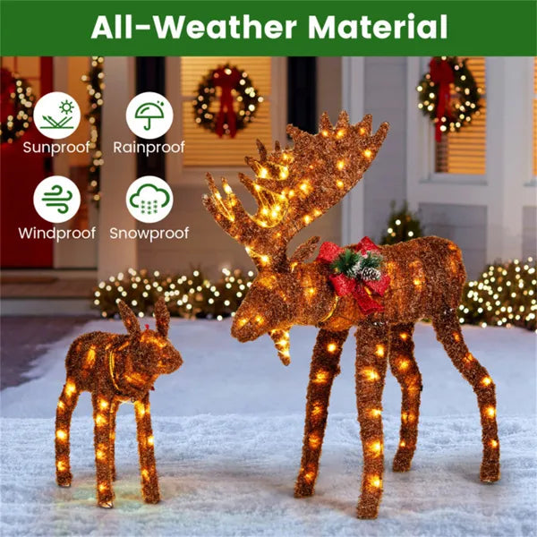 2-Piece Lighted Moose Christmas Decoration Set – 170 Warm White LEDs, Indoor/Outdoor Holiday Display (Father & Baby Moose)