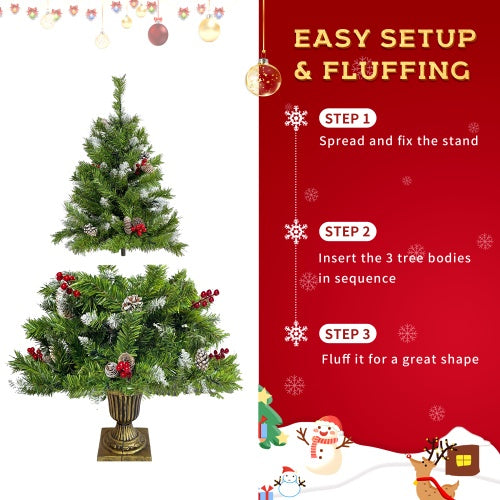 4-Piece Pre-Lit Christmas Collection – Entrance Trees, Wreath & Garland (340 LEDs)