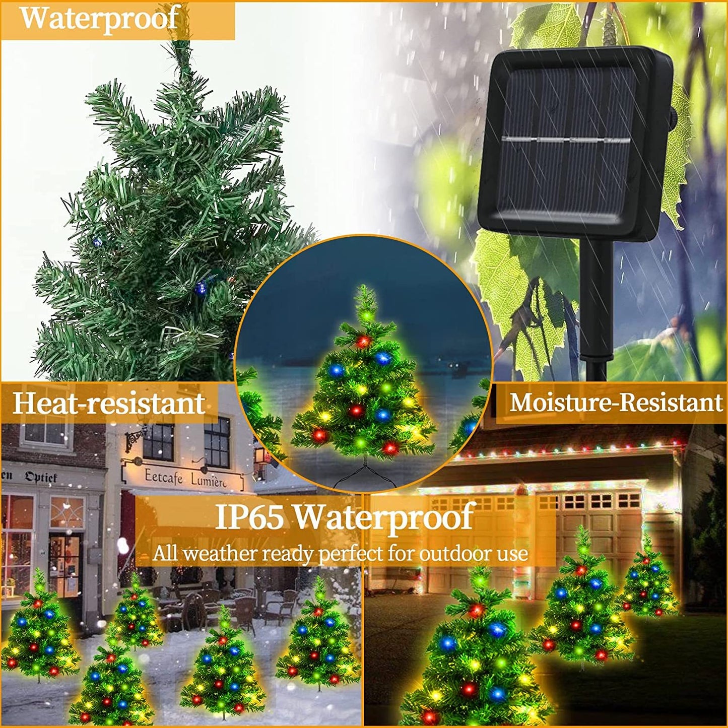 3-Piece Solar Christmas Tree Light Set — Multicolor LED Pathway Trees for Festive Outdoor Holiday Displays