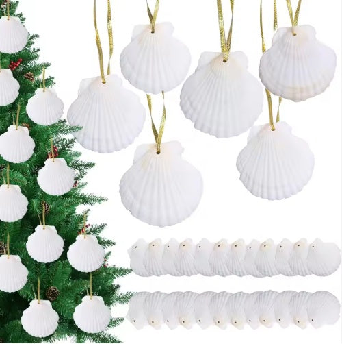 24-Piece Natural Seashell Christmas Ornaments (2–3 Inch Scallop Shell Hanging Decor)