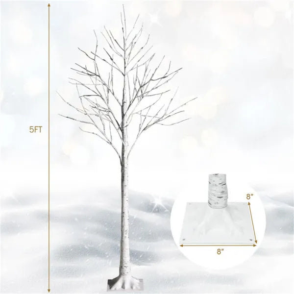 5FT White LED Birch Tree — 72 Warm Lights, Hand-Textured Bark, Flexible Branches & 7.2ft Cord