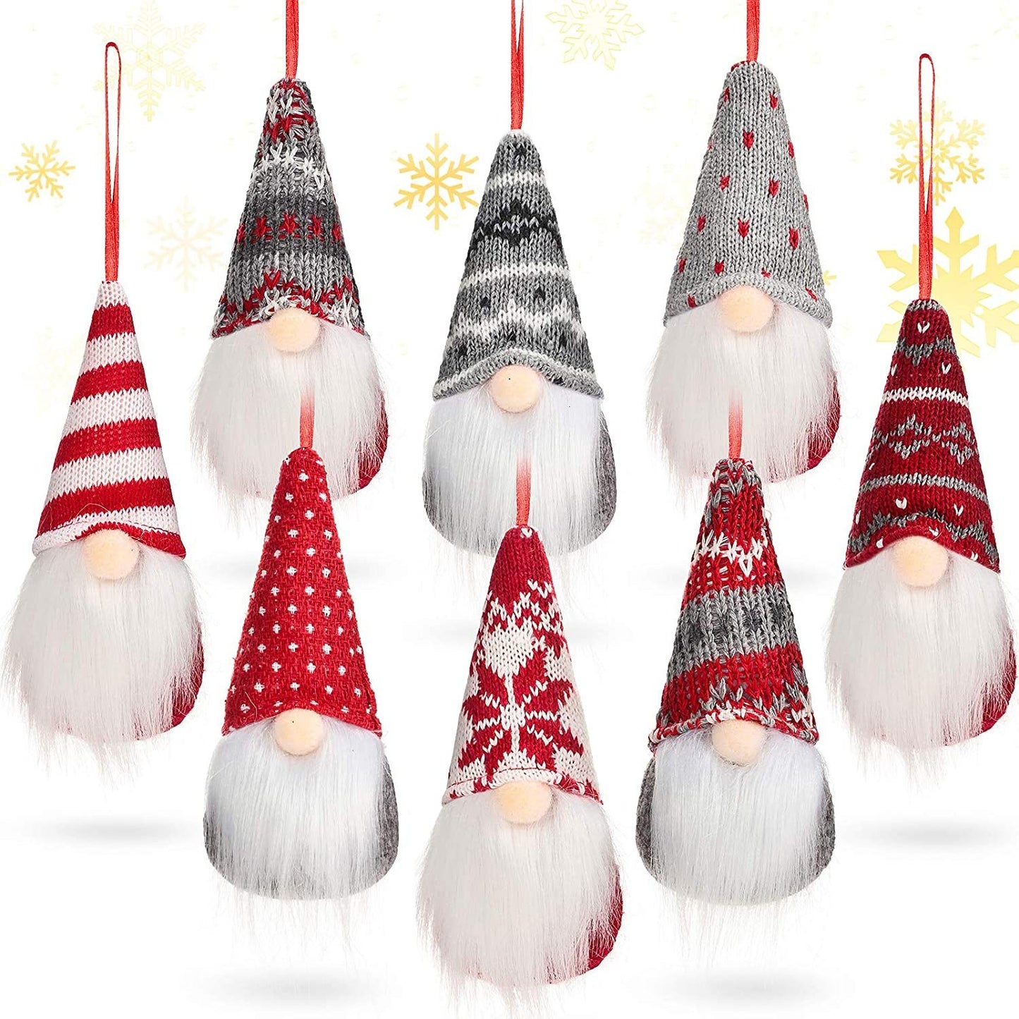 8-Piece Nordic Christmas Gnome Ornament Set — Handcrafted Scandinavian Plush Décor