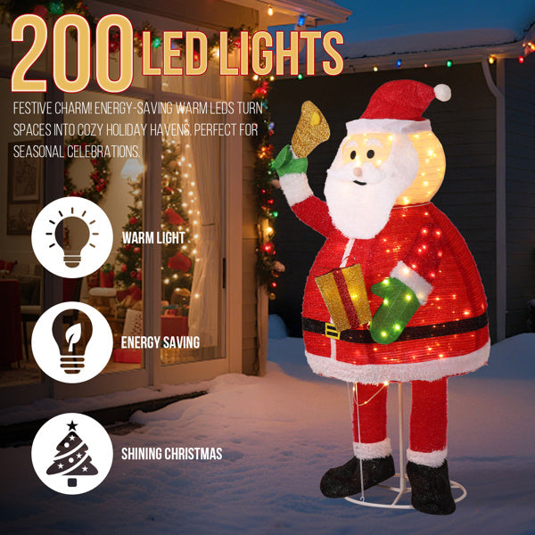 6FT Lighted Santa Claus Holding Bell – 200 LEDs, Pull-Up Holiday Display