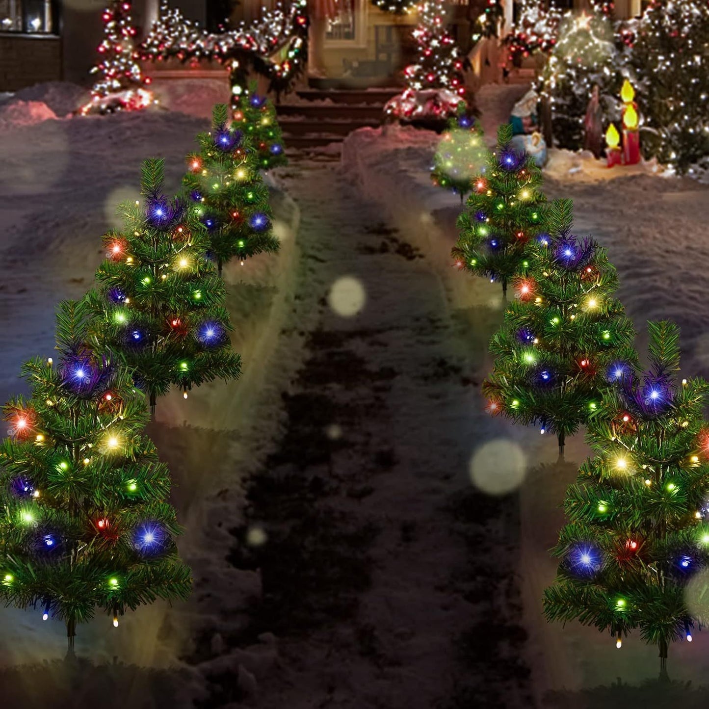 2-Pack Solar Christmas Pathway Trees – Multicolor LED Holiday Lights