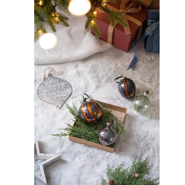Black & Gold Glass Egg Ornaments — Set of 6 Handcrafted Luxe Baubles (3" × 3" × 4.3")