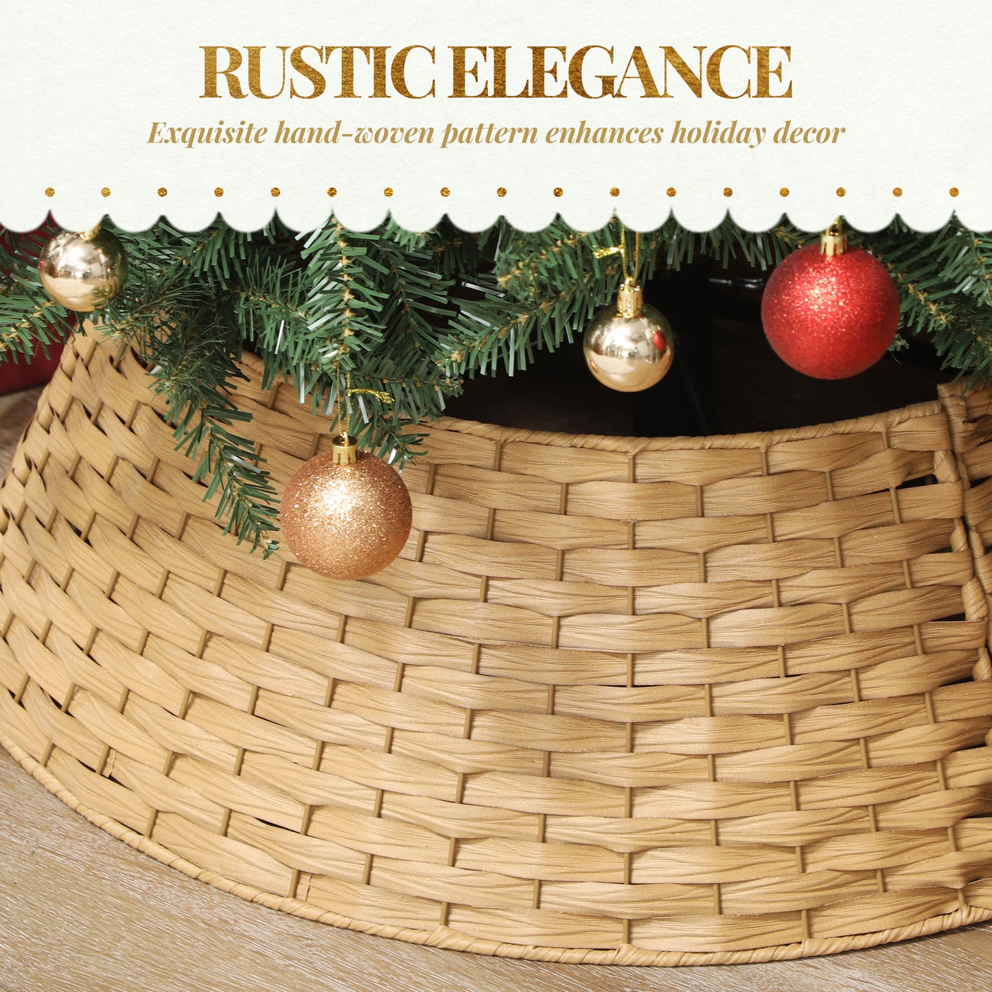 27-Inch Rustic Woven Christmas Tree Collar — Natural Handcrafted Look for Elevated Holiday Decor