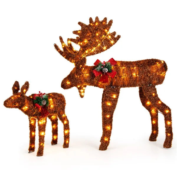 2-Piece Lighted Moose Christmas Decoration Set – 170 Warm White LEDs, Indoor/Outdoor Holiday Display (Father & Baby Moose)