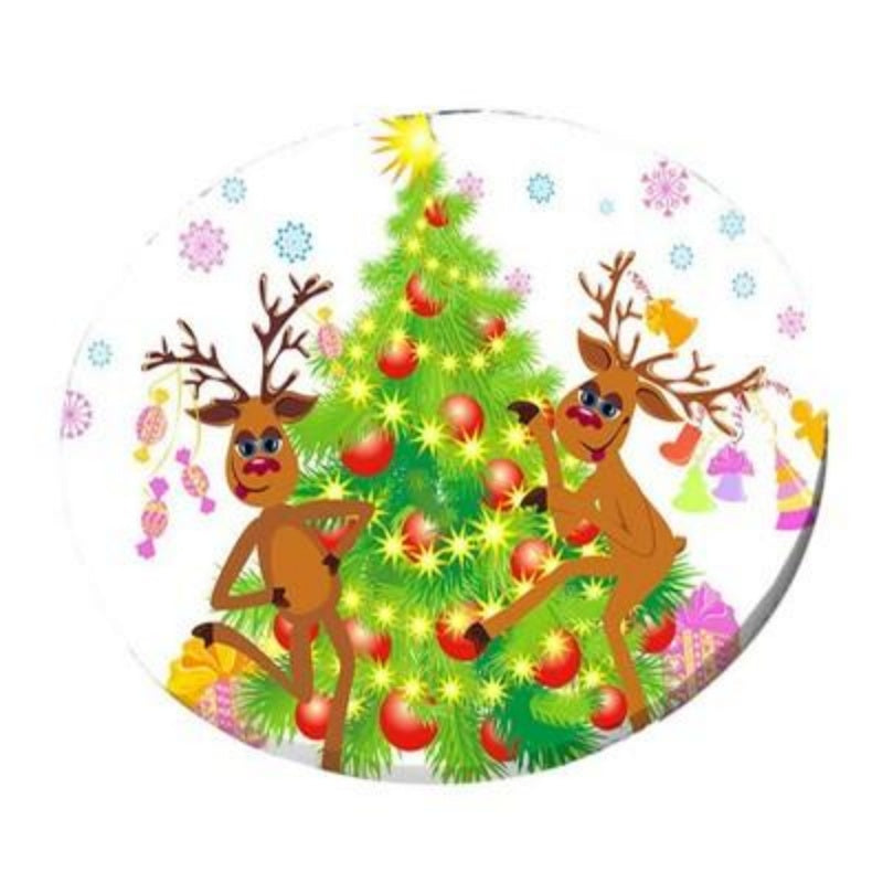 Elastic-Edge Christmas Tablecloth — Waterproof Round Cover (Fits Tables up to 47in) – Elk & Santa Claus / Snow Grandpa Designs