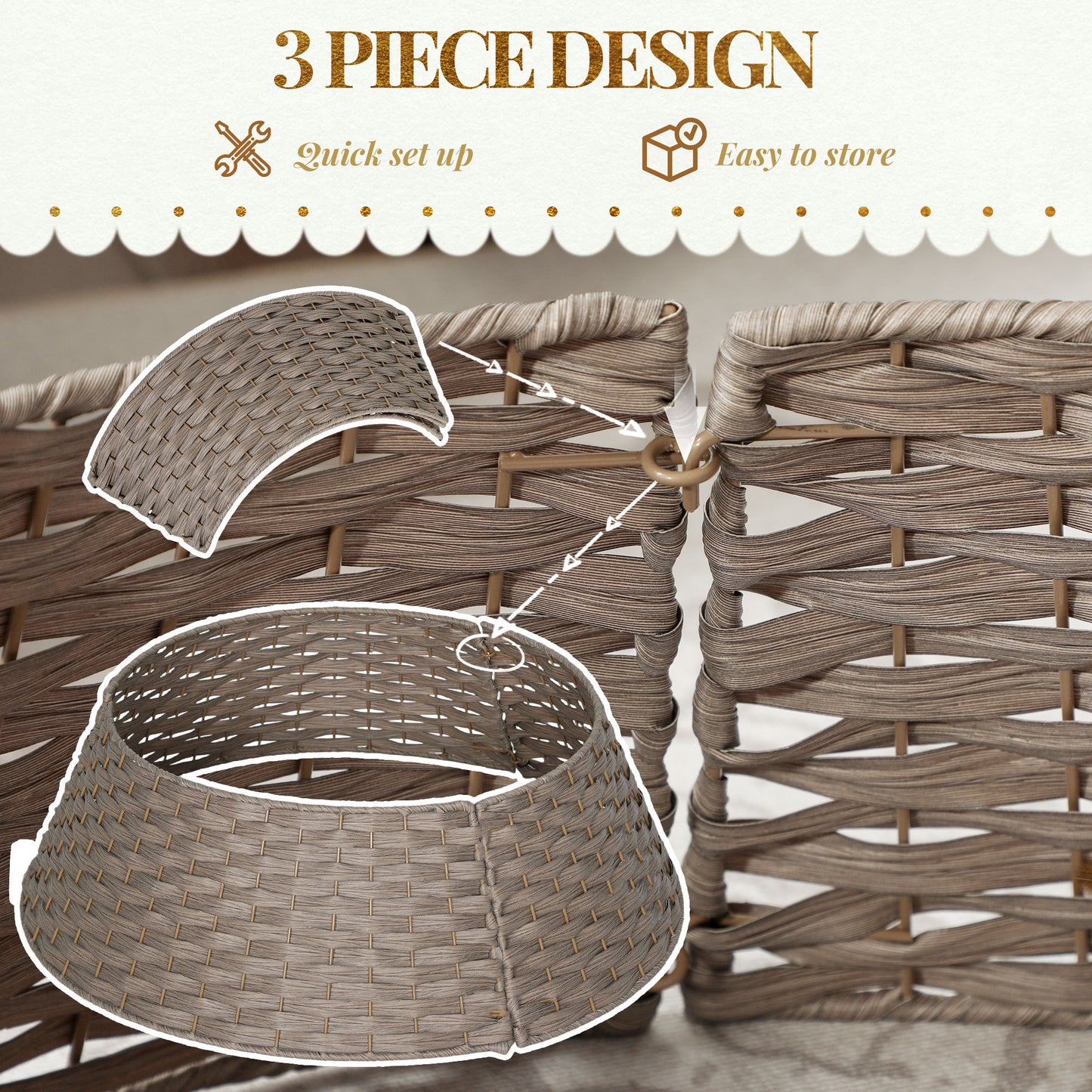 27-Inch Rustic Woven Christmas Tree Collar — Coffee Finish, Handcrafted Design for Elegant Holiday Decor