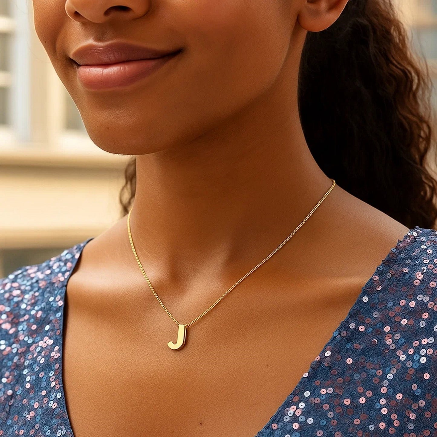 14K Yellow Gold Yours Truly Block Letter Initial J Necklace