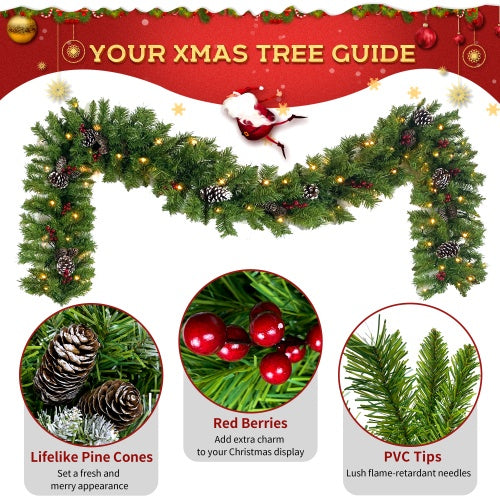 4-Piece Pre-Lit Christmas Collection – Entrance Trees, Wreath & Garland (340 LEDs)