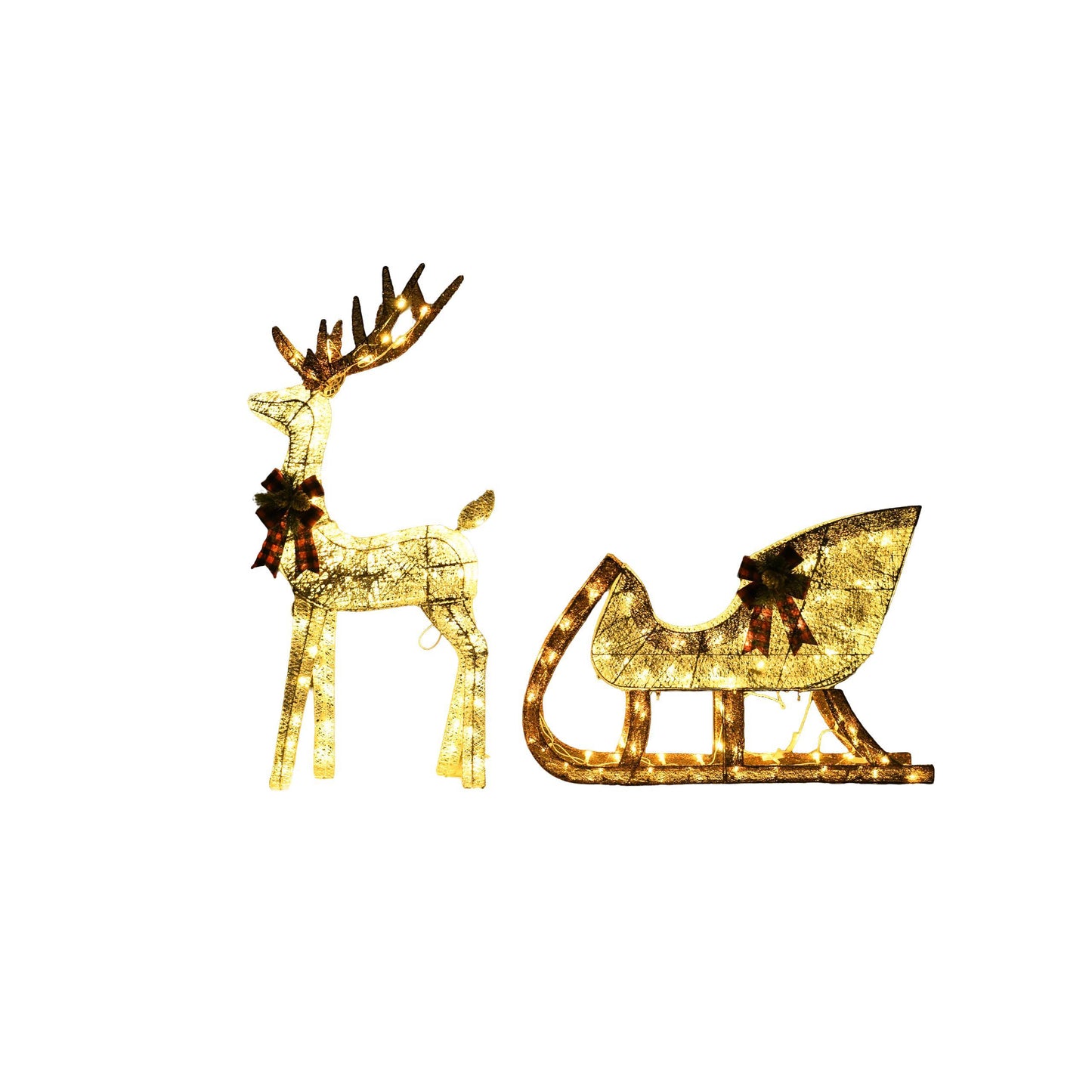 48" Lighted Reindeer & 38" Sleigh Set – Warm White LEDs, Indoor/Outdoor Christmas Display