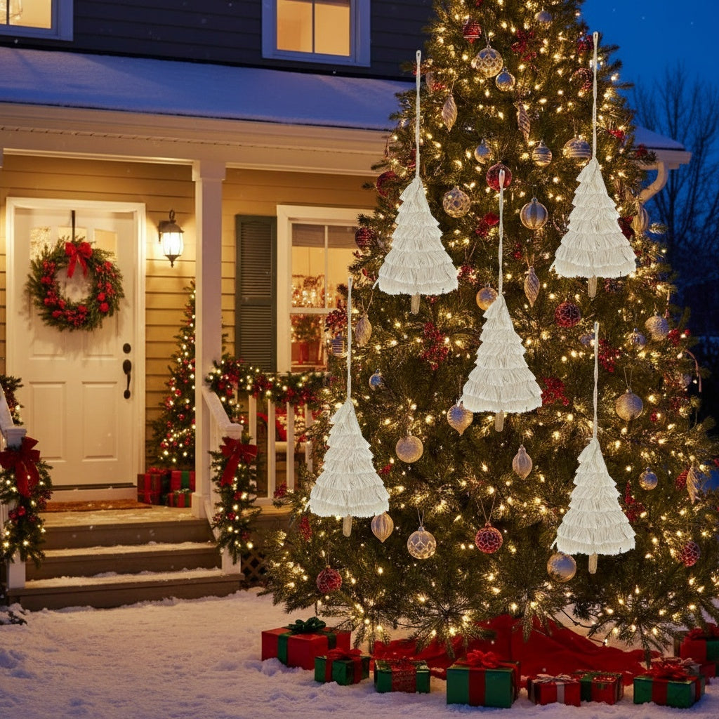 6-Piece Boho Fringe Tassel Christmas Ornaments — Artisanal Textured Décor for Elegant Holiday Styling