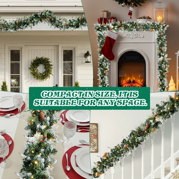 Luxury 9FT Snow-Flocked Pre-Lit Garland (2-Pack)