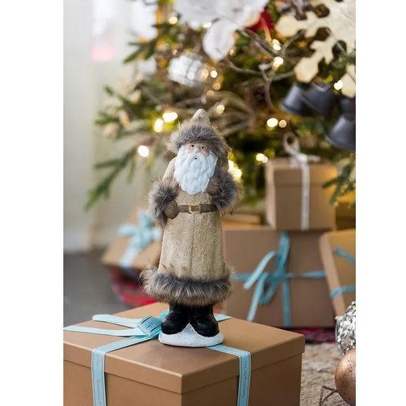 2-Piece Rustic Christmas Gnome Set — Beige & White Ceramic Table Décor (14in Tall Holiday Ornaments)