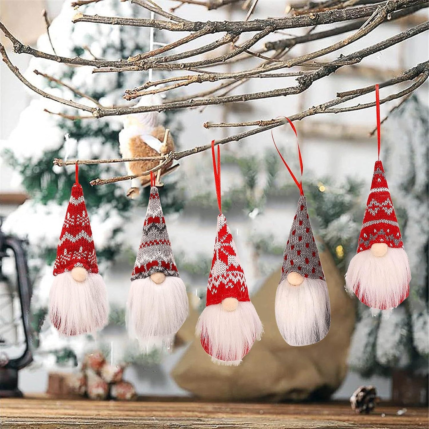 8-Piece Nordic Christmas Gnome Ornament Set — Handcrafted Scandinavian Plush Décor