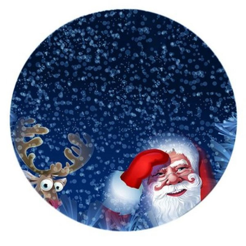 Elastic-Edge Christmas Tablecloth — Waterproof Round Cover (Fits Tables up to 47in) – Elk & Santa Claus / Snow Grandpa Designs