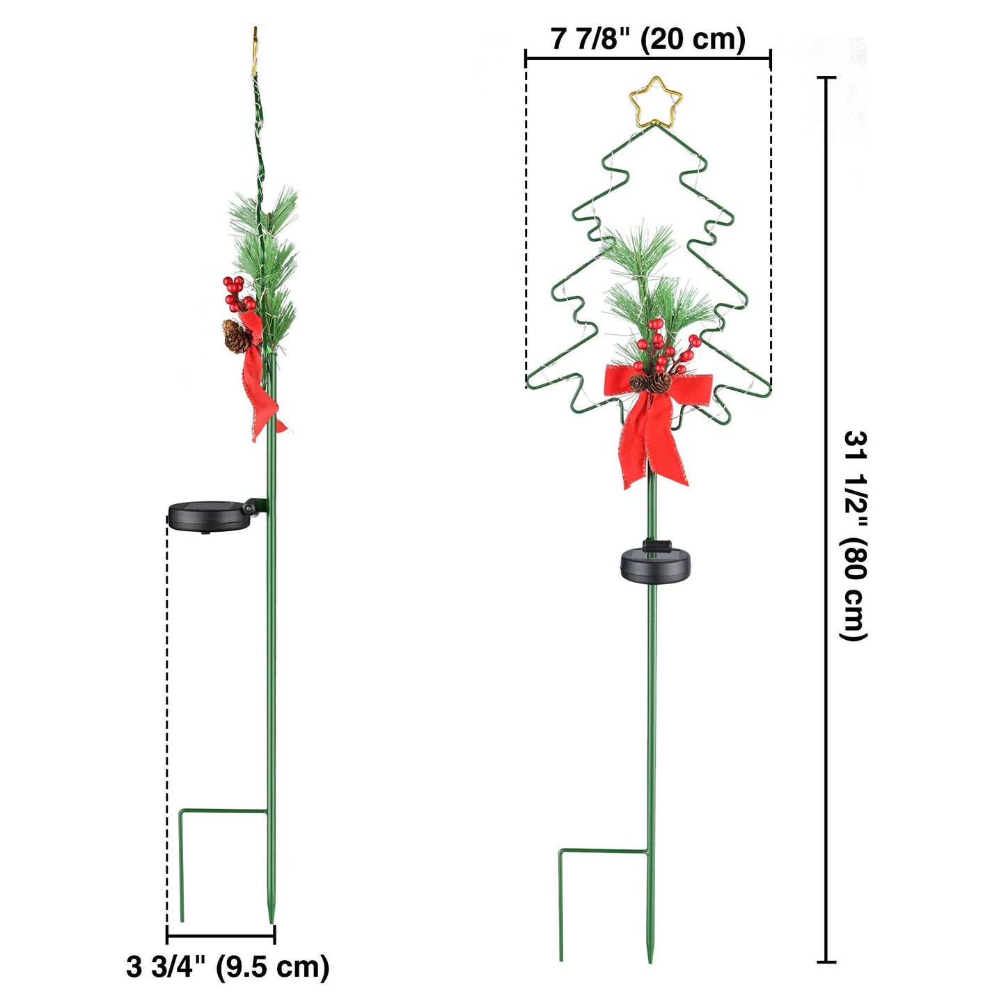 2-Pack Solar Christmas Tree Stake Lights – Metal Holiday Tree with Pinecones & Berries, Red LED Accent Lights for Outdoor Pathways & Gardens