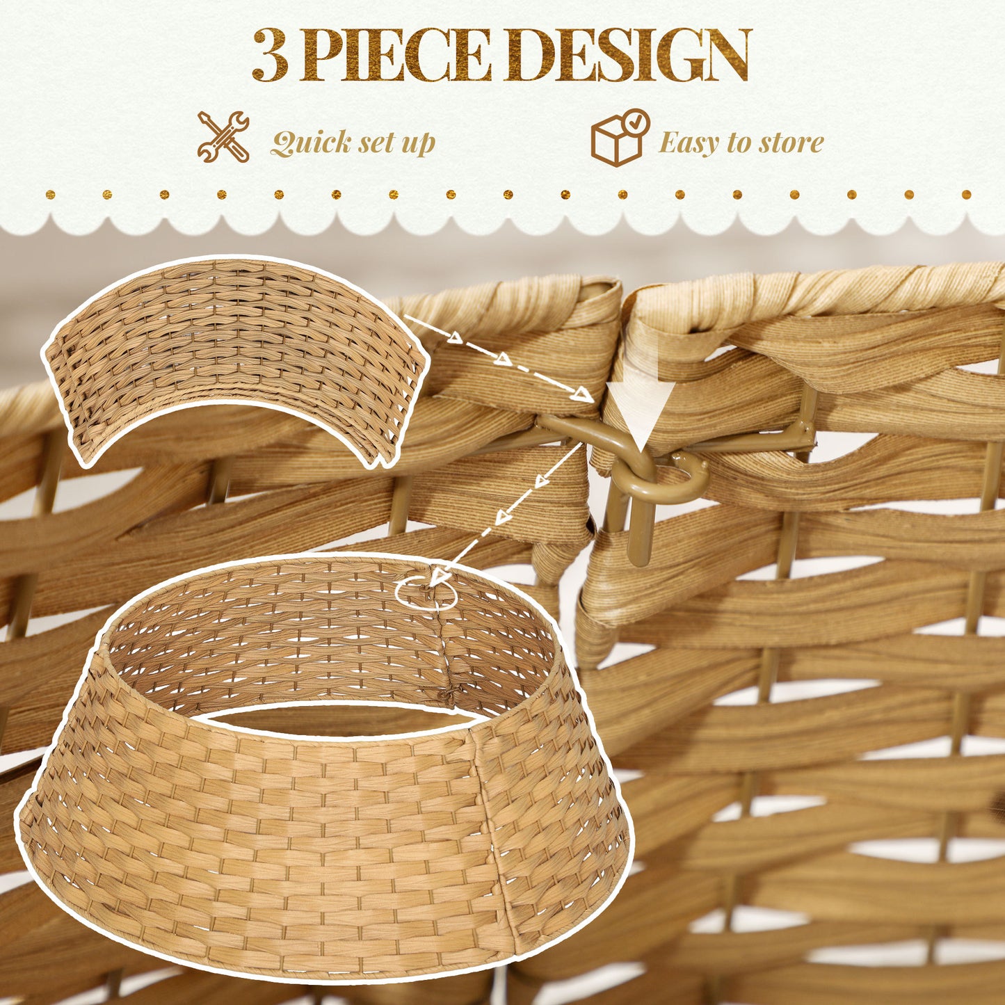 27-Inch Rustic Woven Christmas Tree Collar — Natural Handcrafted Look for Elevated Holiday Decor