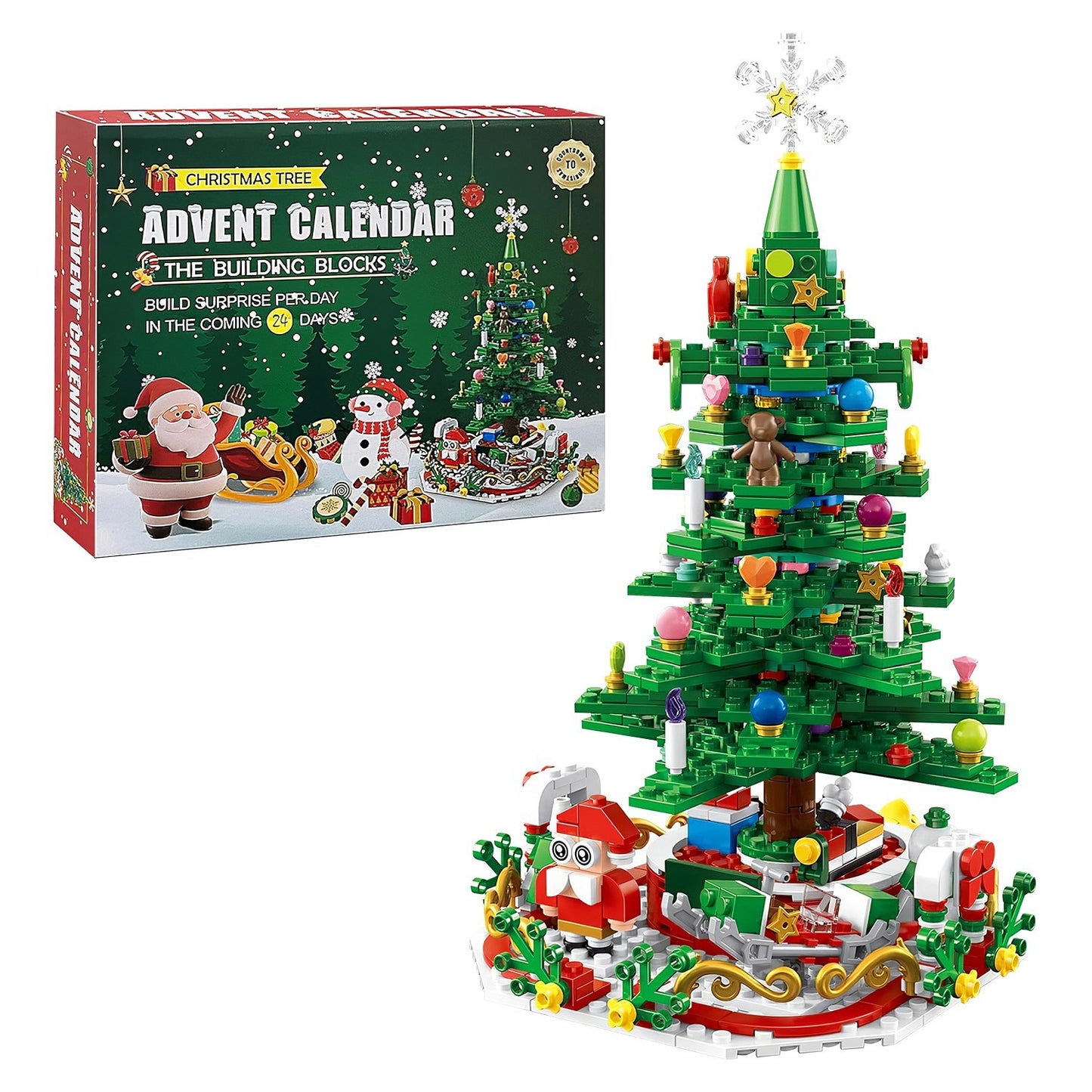 2025 Deluxe Christmas Tree LED Building Set — 24-Day Countdown Calendar With Lighted Tabletop Display