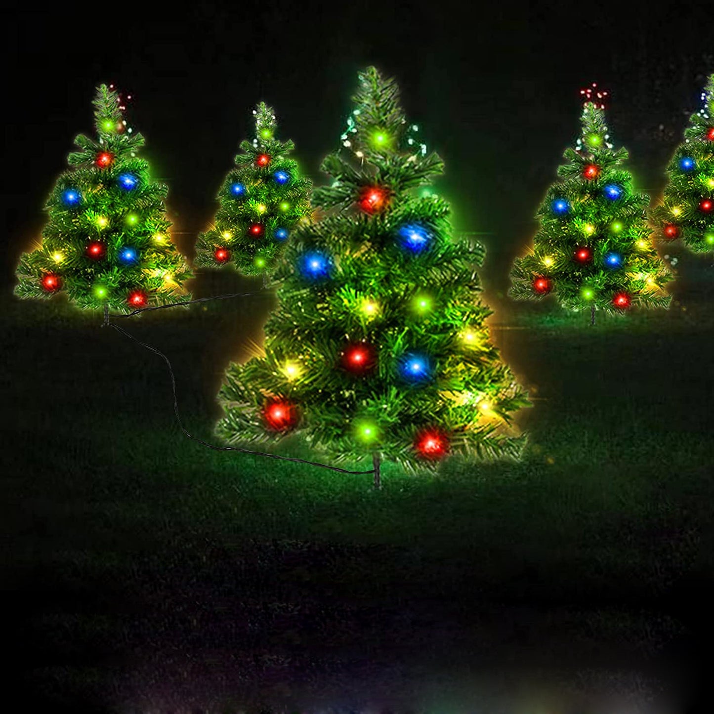 3-Piece Solar Christmas Tree Light Set — Multicolor LED Pathway Trees for Festive Outdoor Holiday Displays