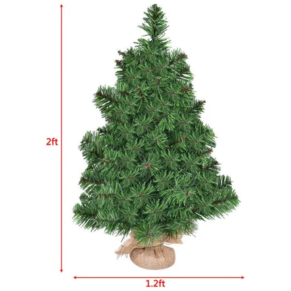 2-Foot Tabletop Christmas Tree — Full PVC Branches, Linen-Wrapped Cement Base, Indoor/Outdoor Unlit Mini Tree