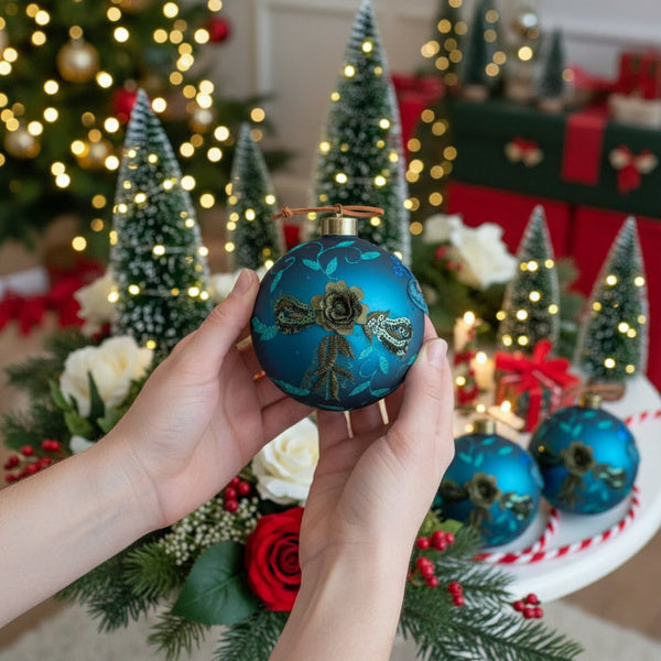 4-Piece Deep Blue Glass Ornament Set — Hand-Finished Shine for Elegant Holiday Trees