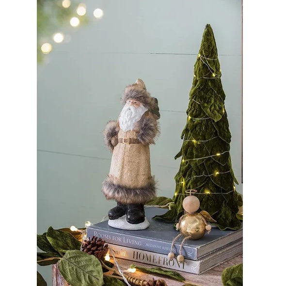 2-Piece Rustic Christmas Gnome Set — Beige & White Ceramic Table Décor (14in Tall Holiday Ornaments)
