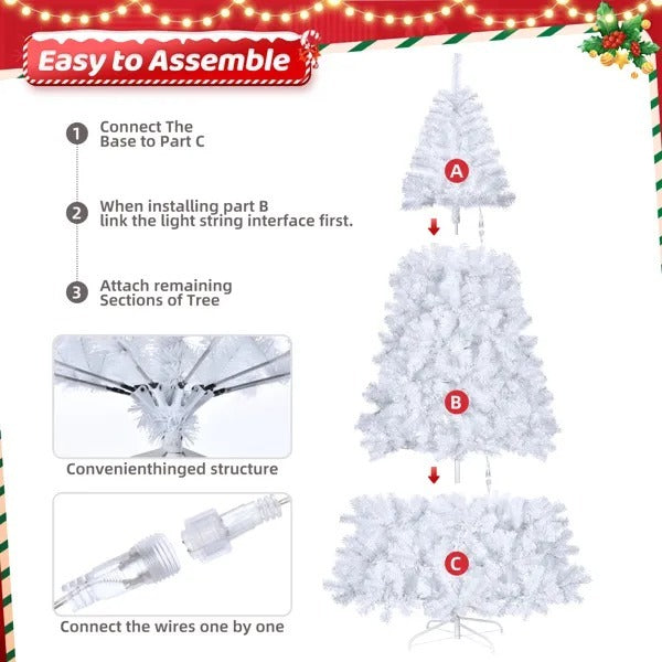 7FT Cool-Glow White Christmas Tree — 1346 Branch Tips, 500 LED Lights, 8 Lighting Modes, Automatic Lift Structure