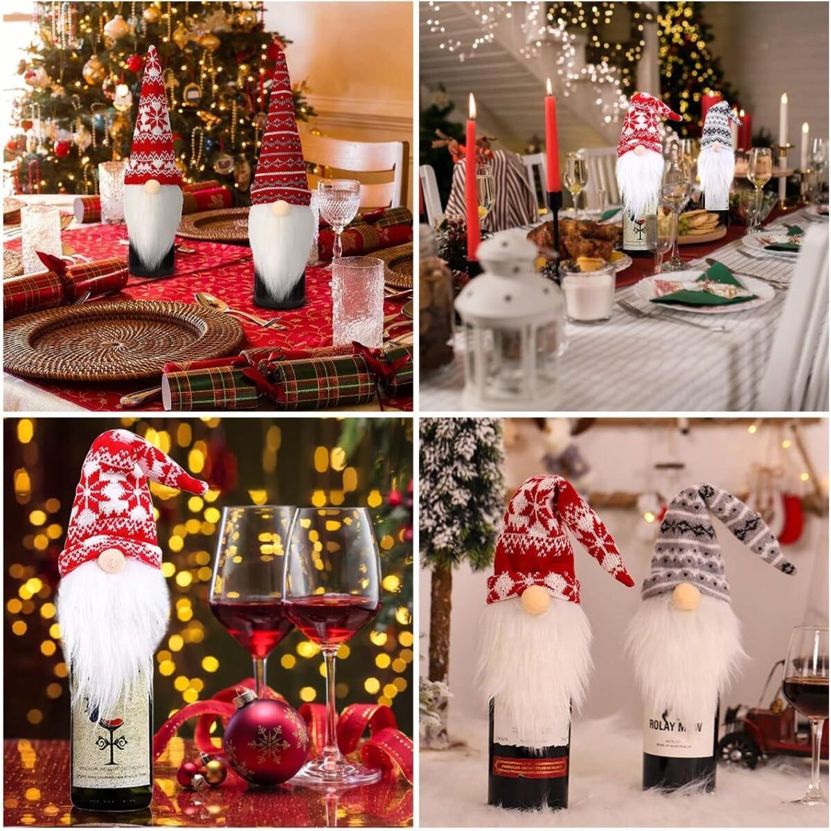 Luxury Nordic Gnome Wine Bottle Toppers – 4-Piece Handmade Holiday Set