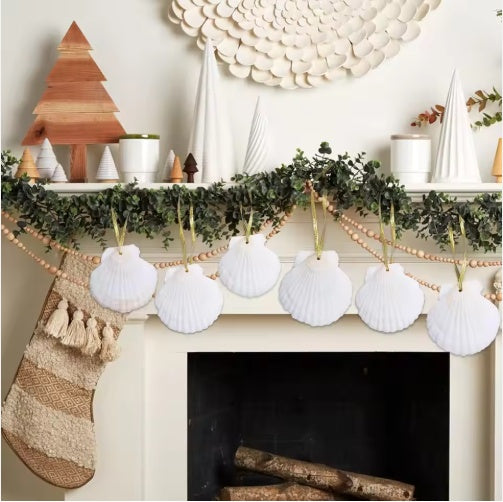 24-Piece Natural Seashell Christmas Ornaments (2–3 Inch Scallop Shell Hanging Decor)