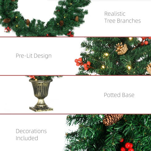 SCG 4-Piece Pre-Lit Holiday Set – Wreath, Garland & 2 Entrance Trees