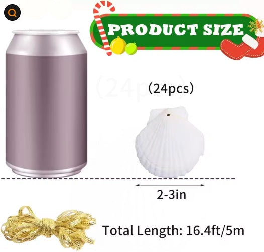 24-Piece Natural Seashell Christmas Ornaments (2–3 Inch Scallop Shell Hanging Decor)