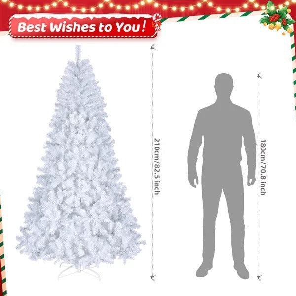 7FT Cool-Glow White Christmas Tree — 1346 Branch Tips, 500 LED Lights, 8 Lighting Modes, Automatic Lift Structure