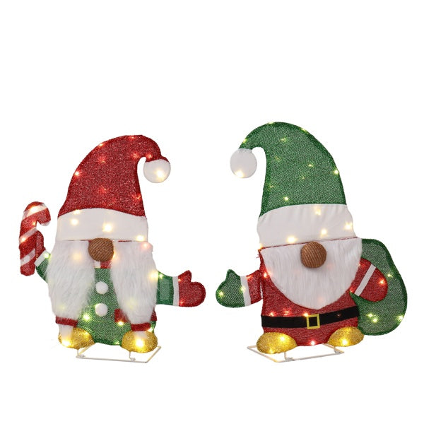 Lighted Gnome & Candy Cane Duo (80 LED Warm White Display, Set of 2)