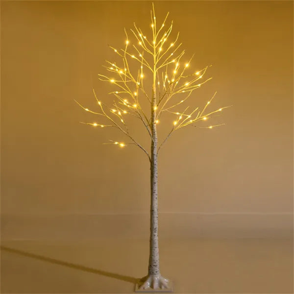 5FT White LED Birch Tree — 72 Warm Lights, Hand-Textured Bark, Flexible Branches & 7.2ft Cord